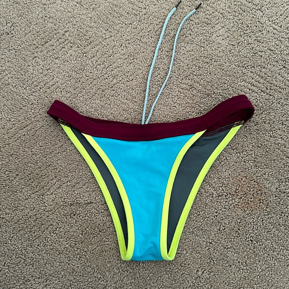 Jolyn bottoms size Small cheeky swim wear swimsuit.Blue green/yellow and magenta